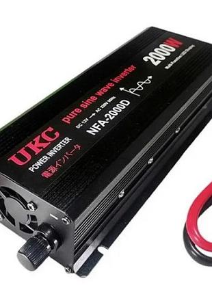 Преобразователь постоянного тока 2000w 12v-220v ukc pure sine чистый синус с защитой от перегрузки черный