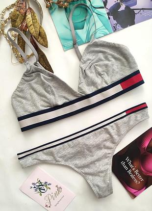 Коттоновый хлопковый спортивный набор белья tommy hilfiger m 38 75b 75c 80a 80b топ стринги