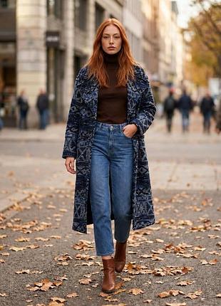 Жіноче пальто zara limited edition жакардове оверсайз синього кольору, розмір xs-m