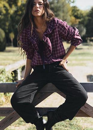 Блуза в клетку с завязкой фиоллевая zara new