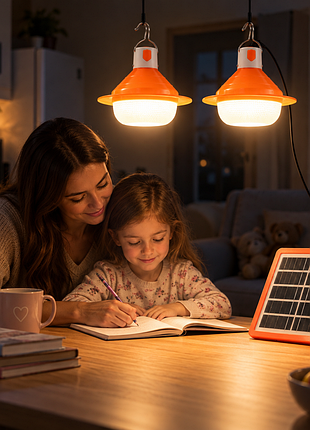 Ліхтар solar дві лампи від сонячної панелі / комплект освітлення сонячна панель та 2 led лампочки / кемпінгова лампа прожектор