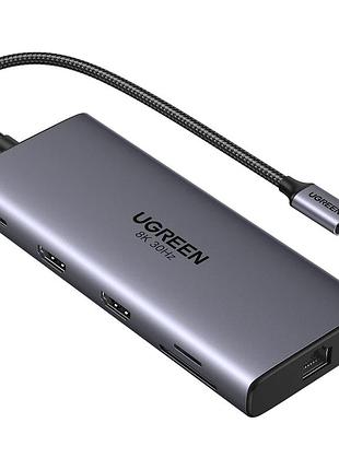 Концентратор ugreen usb-c 2xhdmi 8k30hz/4k60hz + 3xusb 3.2 + 2xusb-c 3.2 + rj45 + sd/tf + pd 100w (15534)