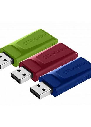 Usb флэш накопитель verbatim 3x16gb slider red/blue/green usb 2.0 (49326)