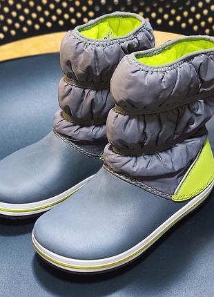 Оригинальные термосапоги (дутики) crocs kids' crocband winter boot в практичной расцветке slate grey/lime punch j1 (32-33)