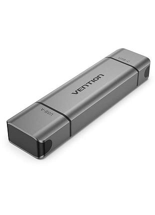 Зчитувач флеш-карт vention usb 3.0 am/usb-c to sd+tf gray dual drive letter aluminum alloy (cllh0)