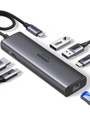 Концентратор ugreen usb-c to hdmi + 2xusb 3.2 + usb-c 3.2 + rj45 + pd cm512 gray (45000)