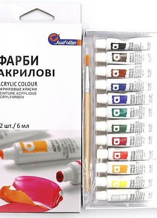 Акрилові фарби 12 кольорів по 6 мл + пензлик art rangers