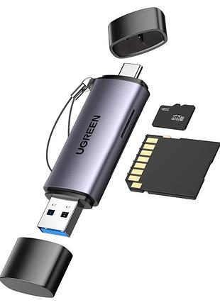 Считыватель флэш-карт ugreen usb-c + usb to tf/sd 3.0 cm185 gray (50706)