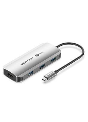 Концентратор vention usb 3.1 type-c to hdmi 4k60hz/usb 3.0x3/pd 100w 5-in-1 (tqdhb)