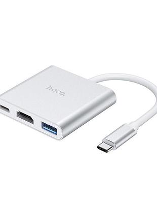 Концентратор hoco usb-c to usb3.0+hdmi+pd hb14 silver (6931474725790)