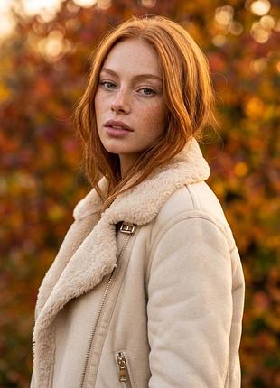 Жіноча дублянка-авіатор zara бежева, розмір xs (s)