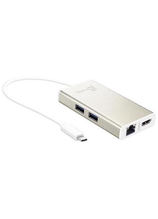 Концентратор j5create usb-c 5-in-1 2xusb 3.0 + hdmi 4k + usb-c pd + rj45 1000mbps gray (jca374-n)