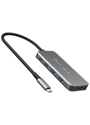 Концентратор j5create usb-c 5-in-1 2xusb 3.2 10gbps + 2xusb-c 10gbps pd 100w + hdmi 8k gray (jch453-n)