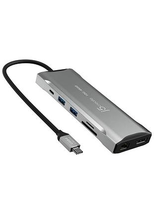 Концентратор j5create usb-c 9-in-1 2xusb 3.2 + 2xusb-c pd + 2xhdmi 4k + displayport + sd/tf + rj45 1000mbps gray (jcd397-n)