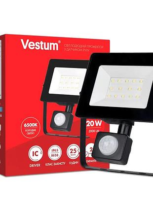 Світлодіодний прожектор з датчиком руху vestum 20w 2 000лм 6500k 175-250v ip65 1-vs-3010