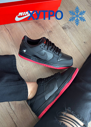 ❄️ зимние кроссовки nike dunk low pigeon black red мех