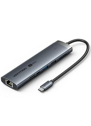 Концентратор vention usb-c 7-in-1 usb-c pd + usb 3.2 + usb 3.0 + usb 2.0 + rj45 + sd/tf + hdmi 0.15m (tguhb)