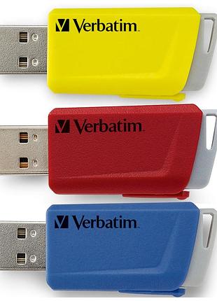 Usb флеш накопичувач verbatim 3x16gb store 'n' click red/blue/yellow usb 3.2 (49306)