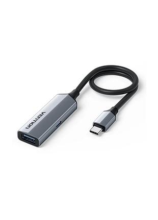 Концентратор vention usb-c m to usb 3.2 af + usb-c f pd 100w 10gbps 0,15m gray (ccahb)
