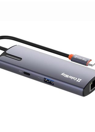 Порт-реплікатор colorway docking station usb-c 6-в-1 type c pd 100w/usb3.0х3/usb2.0/rj45 (cw-hub03)