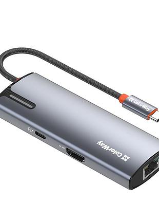 Порт-реплікатор colorway docking station usb-c 6-в-1 type c pd 100w/usb3.0х3/hdmi 4к/rj45 (cw-hub02)
