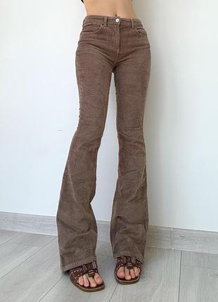 Джинсы 38 m only вельветовые коричневые высокая талия посадка клёш flared bootcut ретро винтаж vintage y2k