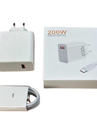 Сетевое зарядное устройство 200w xiaomi с кабелем usb-type c быстрая зарядка qc/pd для смартфонов и ноутбуков