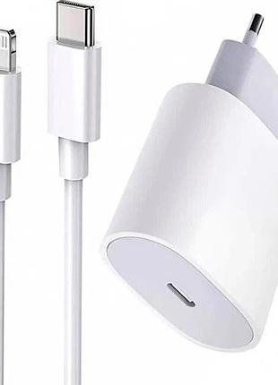Зарядка usb-c 20w + кабель usb-c to lightning power adapter сетевое зарядное устройство блок и кабель белый