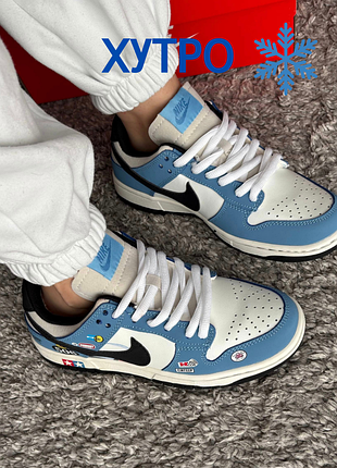 ❄️ зимние кроссовки nike dunk low rally blue white мех
