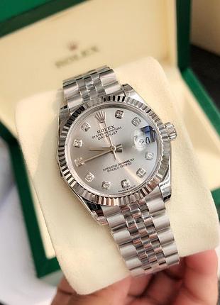 Годинники жіночі rolex datejust сріблясті 33 мм