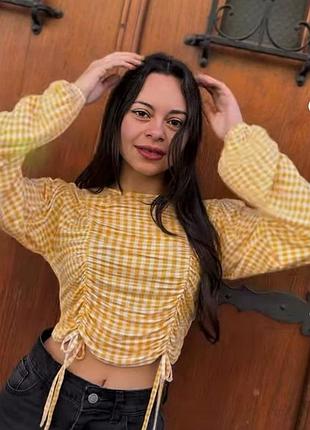 Топ в клетку с длинными рукавами от boohoo