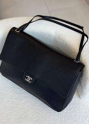 Сумка брендова чорна шкіра maxi flap bag 38 см