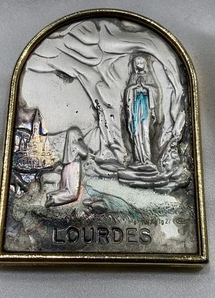 ⚔️ 👑 💎 редкая итальянская настольная икона плакетка с серебрением «lourdes» italy💎 👑 ⚔️
