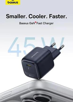 Зарядное устройство 45w baseus enerfill fn22 gan type-c fast charger быстрая зарядка qc3.0/pd3.0 eo01233