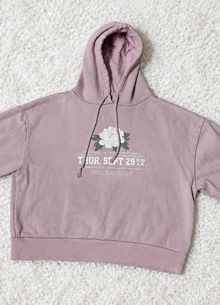 Розовый кроп-худи pull &amp; bear с цветочным рисунком • идеальное состояние