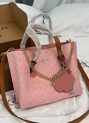 Жіноча сумка преміум coach mollie tote bag in signature pink canvas