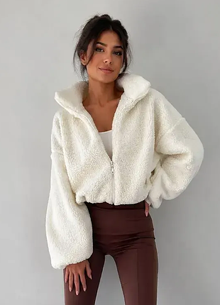Худи куртка бомбер  женское из тедди в актуальном фасоне oversize 40-46 2plgu789-709vве