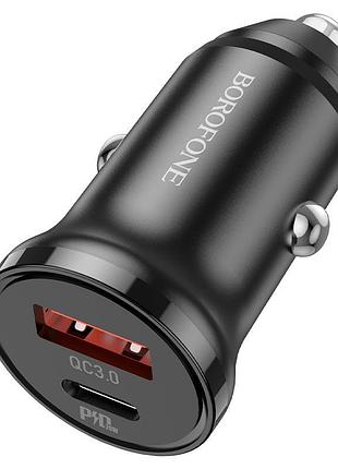 Автомобільний зарядний пристрій borofone bz18a pd20w+qc3.0, 1type-c/1usb/3a, чорний, bz18a
