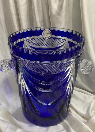 ⚜️ ❄️ 🍾 розкішне кришталева ваза/ відро для льоду / кобальтовий кришталь з ручками (франція / європа) 1970і 🍾 ❄️ ⚜️