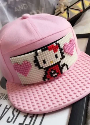 Кепка-конструктор для дівчинки hello kitty рожева бейсболка з піксельною мозаїкою, подарунок дитині