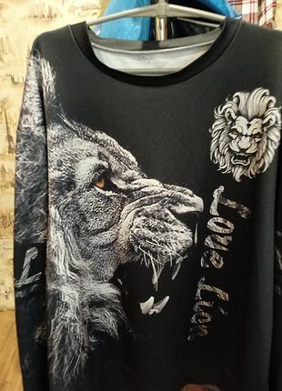 Чоловічий свитшот чорний з принтом love lion