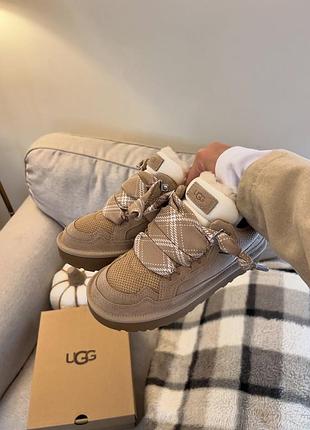 Жіночі зимові уги кеди ugg lowmel biege хутро беж / чорні. натуральна овчина, замша!!! з австралії натуральні