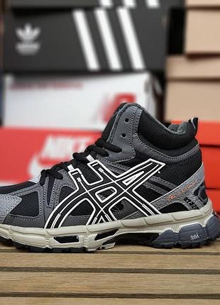 Зимние женские кроссовки asics gel-kahana hight winter fur grey black ассикс серого с черным цветов мех