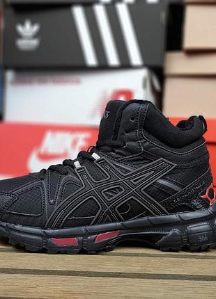 Зимние женские кроссовки asics gel-kahana 8 high winter fur black gold ассикс черного с золотым цветов мех