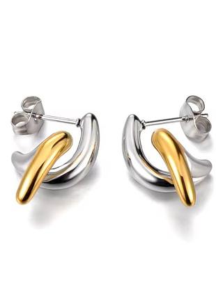 Золотисто-серебристые серьги нержавеющая сталь stainless steel