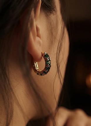 Сережки з зеленими камінцями нержавіюча сталь stainless steel
