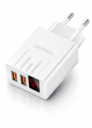 Мережевий зарядний пристрій 220в, 2 usb, led-дисплей, швидка зарядка 3.1a, qc03 5740