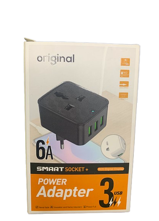Power adapter на 3 usb + євро перехідник 6a abc чорний