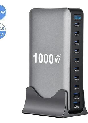 Зарядное устройство ymx 1000w, gan, pd3.1 140w, qc3.0 20w для телефонов, ноутбуков, 10 портов usb+type-c, настольное