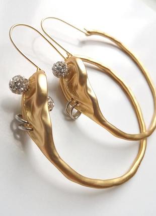 Сережки кільця "golden ear couture" — арт-шик у стилі високої моди, позолота 18к, дизайнерські прикраси, подарунок для неї